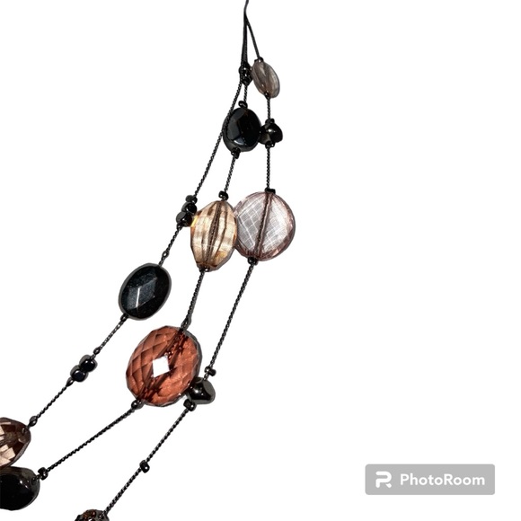 Three Strand Antique Black Chain and Amber Stone Necklace - Picture 5 of 7